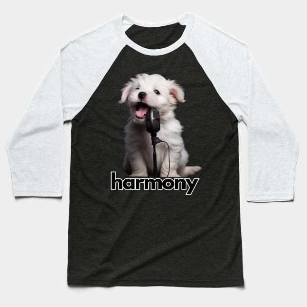 Cute White Puppy Singing Baseball T-Shirt by NatashaCuteShop